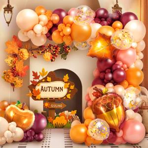 Fall Balloon Arch Kit - 164 Pcs Fall Balloons for Fall Baby Shower Decorations, Thanksgiving Party, Autumn Themed Events | Includes Maple Leaf & Pumpkin Foil Balloons