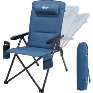 Portal Reclining Camping Chair with Adjustable Back Folding Camp Recliner for Adults Portable High Back Oversized, 350LBS (Blue), Large