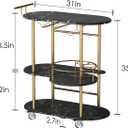 Black Bar Carts with 4-Tier Storage Shelves, Mobile Bar Serving Cart with Wine Rack and Glass Holder, for The Home, Kitchen, Living Room, Dining Room, 32.95 x 15.75 x 37.4 inches