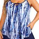 Daci Blue Tie Dye Women Plus Size Tankini Swimsuit -2 Piece Flowy Plus Size Bathing Suits and Shorts with Pockets 2025, 22 Plus