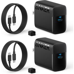 Anker 45W USB C Charger Block, PPS Fast Charger with USB-C Cable for iPhone 17/16 and More Series, iPad, Galaxy S24 Ultra (2-Pack 5 ft Cable Included) Black