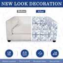 Chinoiserie Printed Sofa Cover Stretch Couch Cover with Throw Pillow Case Blue White Floral Sofa Slipcover for Living Room Decoration(2 Seat)