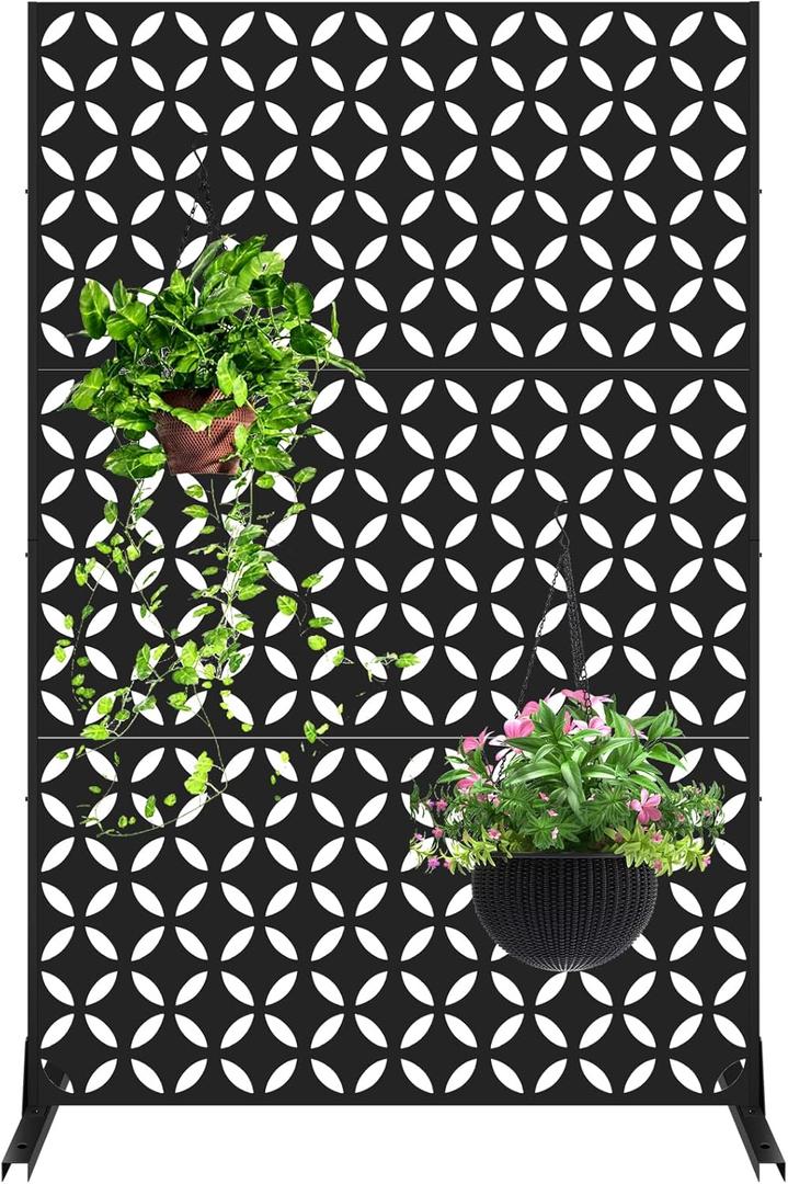 72" H47" W Metal Privacy Screen, Outdoor Indoor Privacy Screens with Stand Panels, Free Standing Decorative Privacy Screen for Patio