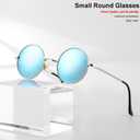 Gleyemor Polarized Round Sunglasses for Men Women Hippie Small Circle Glasses Red Yellow Lenses (Silver/Blue Mirror)
