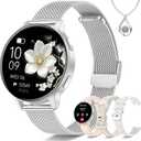 Smart Watch for Women, 1.27" HD Fitness Tracker with 4 Bands & Necklace Gift Set, Heart Rate SpO2 Sleep Monitor, 120+ Sport Modes, Call & Notifications, Smartwatch for Android iPhone, 40mm Silver