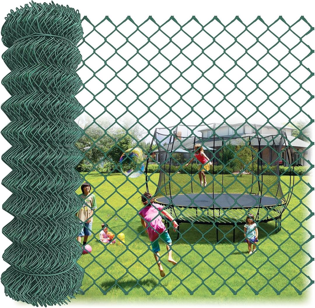 Amagabeli PVC Green Vinyl Coated Galvanized Steel Chain Link Fence Fabric 36inch x 82ft 13Gauge Diamond Mesh Wire Fencing Roll for Residential Commercial Property Protection Security Athletic Field