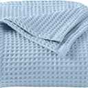 100% Cotton Waffle Weave Queen Bed Blanket | Soft, Breathable, and Lightweight Blanket for All-Seasons | Perfect for Layering | Brielle Collection (King, Sky Blue)