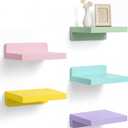 Novabright 5 Pack Small Floating Shelves Mini Shelves Hanging Display 5 Inch Wood Wall Shelf for Plant Bathroom Livingroom Bedroom with 2 Types of Installation Nursery Decor (Macaron)