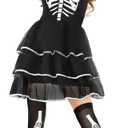 Geyoga Halloween Skeleton Costume Set Includes Skeleton Costume Dress Bones Gloves Stockings for Women