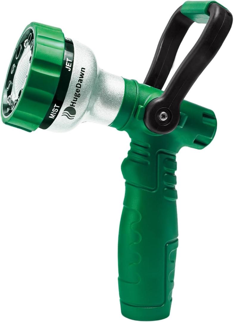 Garden Hose Nozzle, 6 Spray Patterns Heavy Duty Metal Water Nozzle with High Pressure for Watering, Cleaning, Washing (Green)