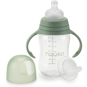 noüka Transitional Baby Bottle/Sippy Cup | Non Spill | Easy Grip Double Handles | Dishwasher Friendly | Moss | Size 8 Oz