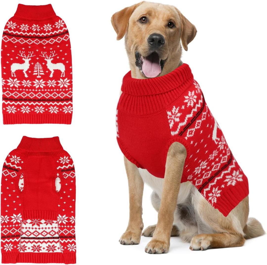 Rypet Dog Christmas Sweater for Large Dogs Warm Soft Christmas Dog Outfits Pet Holiday Sweater Firm Durable Pet Turtleneck Knitwear Dogs Sweaters Pets Winter Coat for Females and Males XL