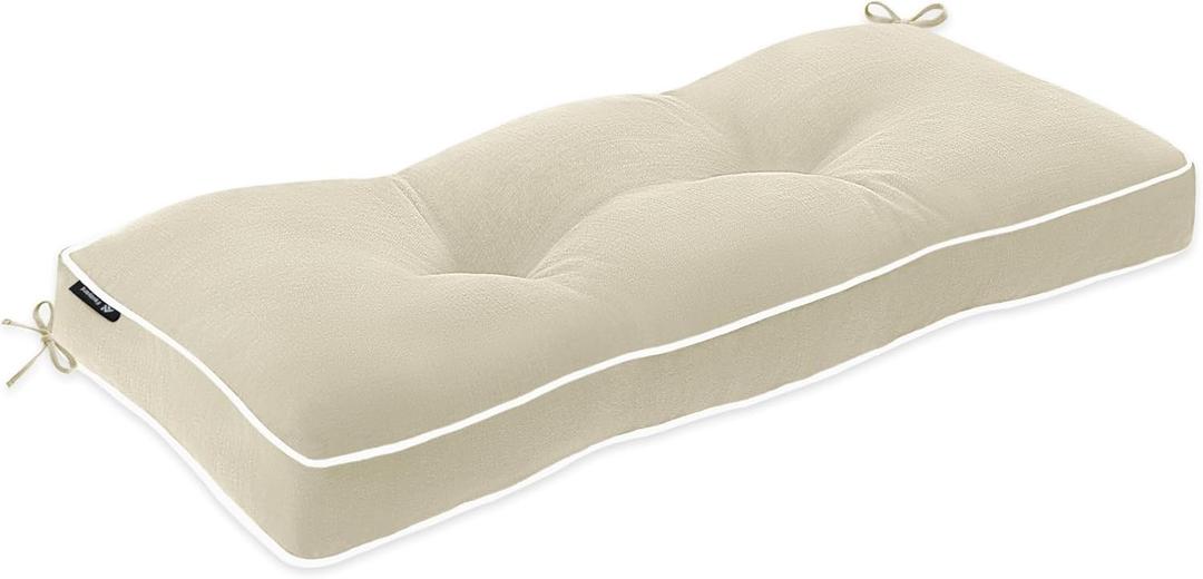 Favoyard Outdoor Bench Cushion 36 x 14 Inch Water-Resistant & 3-Year Fade Resistant Patio Furniture Cushions Tufted Garden Seat Pads for Indoor/Outdoor Porch Sofa Settee Couch with Ties, Beige