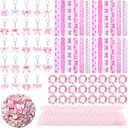Demonwer 170 Pcs Pink Bow Party Favor 24 Bow Keychain 24 Pink Hair Tie 24 Snap Bracelet 50 Stickers and 24 Greeting Cards Cute Exchange Gift 24 Organza Bags for Valentine's Party Favor Supplies