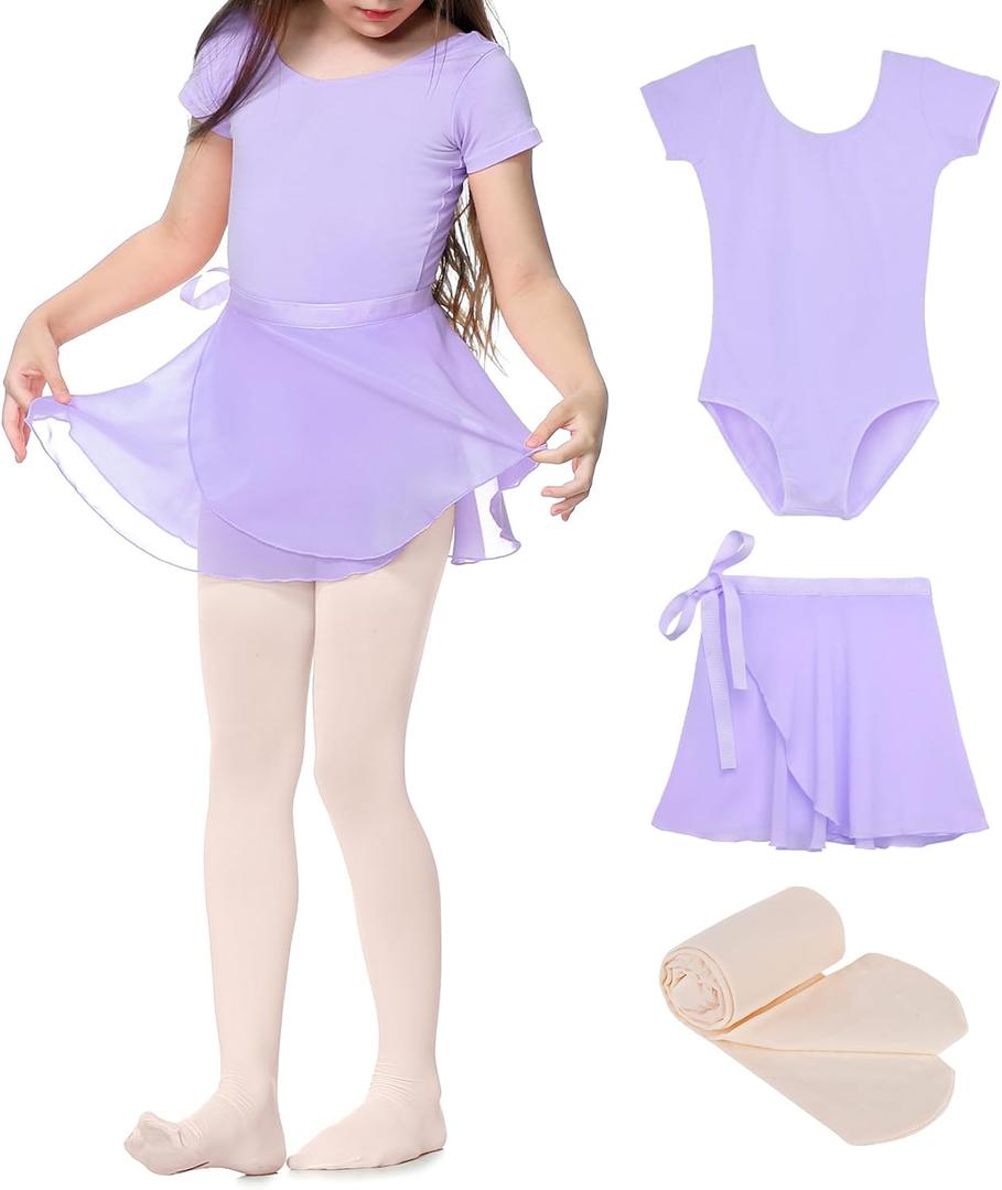 Century Star Toddler Ballet Leotards for Girls Dance Ballerina Outfit Dress Combo with Skirt and Tights (4T, Purple)
