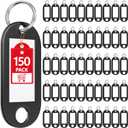 150 Pack Plastic Key Tags with Labels, Black Key Labels Markers Keychain Label Name Identifiers ID Tags with Split Ring for USB Drive Pets Bags Luggage Suitcase Storage