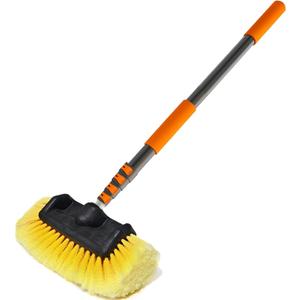 LAANPOLE 12FT Car Wash Brush with Long Handle, Car Cleaning Brush with 12 Inch Soft Bristle, Solar Panels Cleaner with Telescoping Pole for RV, Truck, Boat, House Siding