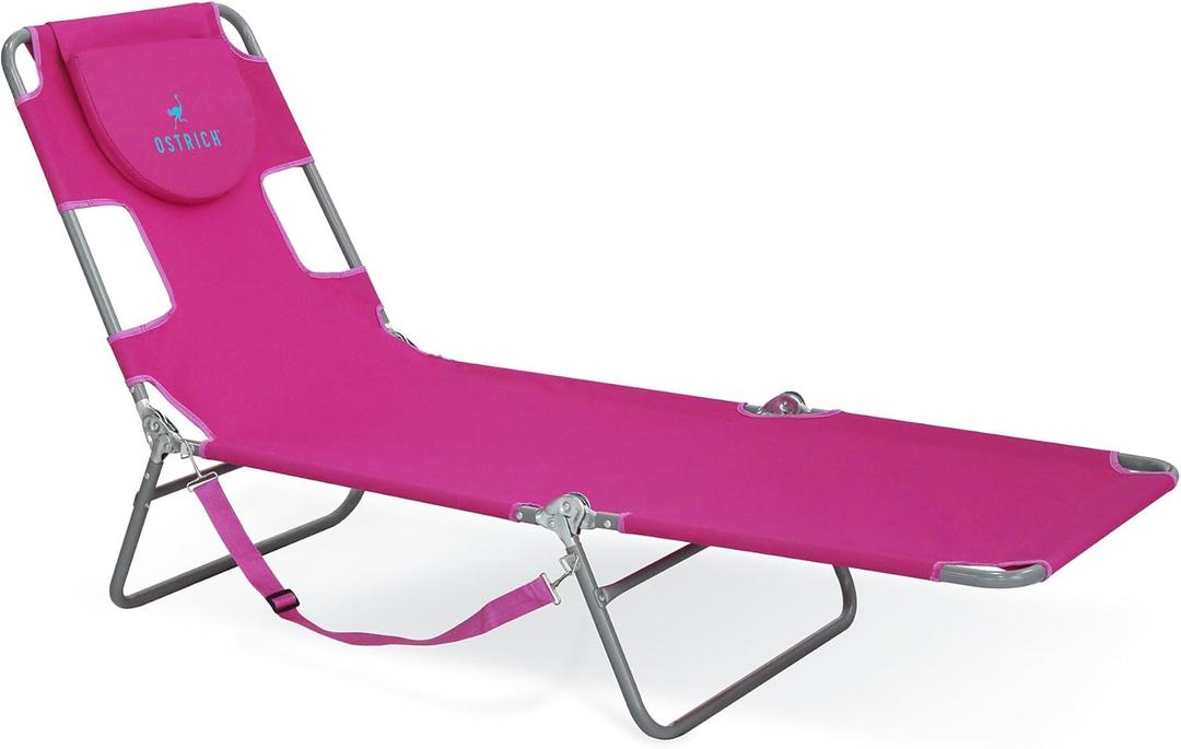 Ostrich 72" x 22" Chaise Lounge Portable Lightweight Reclining Lounger, Outdoor Patio Beach Lawn Camping Pool Tanning Chair, Pink (Pink)