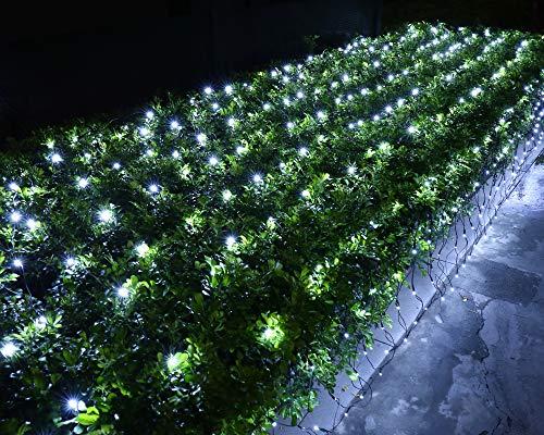 Joomer Christmas Net Lights - 12FT x 5FT 360 LED Plug-in Mesh Lights, Waterproof with 8 Modes, Timer, Connectable for Bushes, Trees, Garden, Outdoor Christmas Decor (Green Wire, White)
