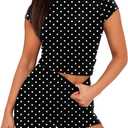 SAMPEEL Womens Two Piece Lounge Sets Casual Summer Outfits 2 Piece Short Matching Clothing Set (Black, L)