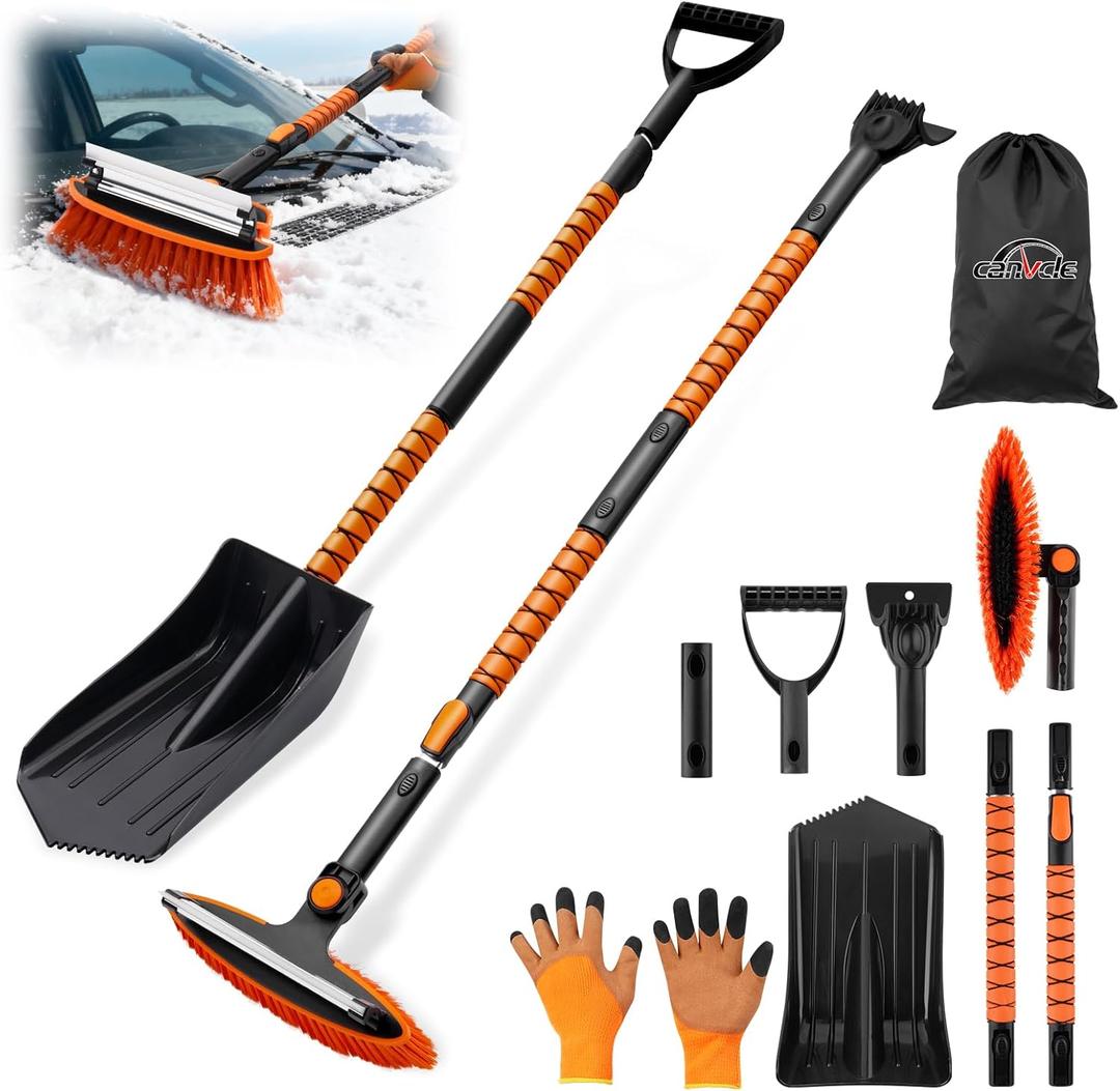 Upgraded 55'' Detachable Snow Brush Kit with Extendable Ice Scraper & Snow Shovel - Snow Scraper with 270 Pivoting Brush Head for Car Truck SUV Windshield Window & Winter Accessories