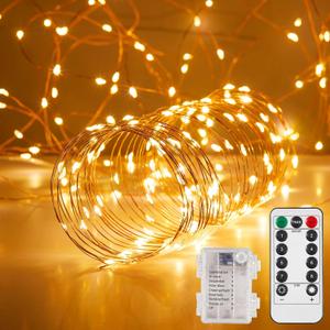Battery Operated Outdoor String Lights with Remote & Timer, LED Warm White Fairy Lights, Waterproof Twinkle Lights for Bedroom, Dorm, Mason Jar, Wedding, Party, Christmas