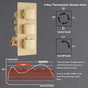 Brushed Gold Thermostatic Shower System with Tub Spout | 4-Way Diverter Faucet with 12 inch Wall Mounted Shower Head and Handheld, 6 PCS Body Jets