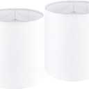 Pure White Striped Linen Drum Shaped Lamp Shade 9.8" Top x 9.8" Bottom x 11.8" High(Spider) Medium Tall Lampshade for Table Lamps Floor Lamps, Bdside Lamps, Assembly Required