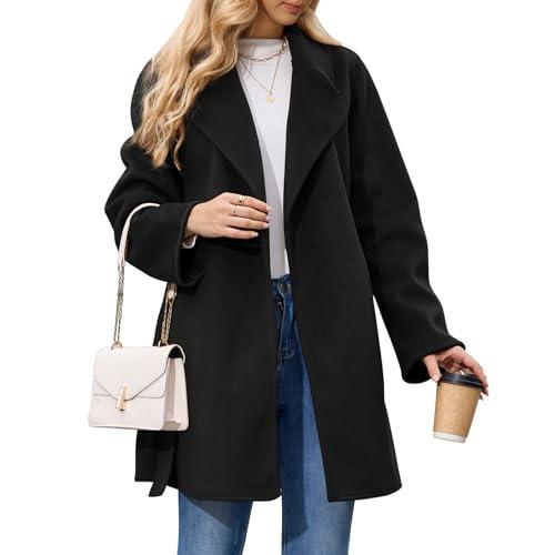BEINF Women's Wool Blend Coat with Pockets Mid-Long Winter Overcoat, Thick Wool & Pea Coats jacket with Belt, size S