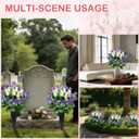 2 Sets Artificial Cemetery Flowers with Vase Memorial Flowers Bouquet & Heavy-Ground Spike Vases Fade-Proof, Windproof Grave Memorial Flowers for Cemetery Headstones Decoration (purple white)