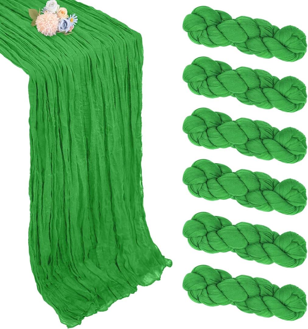 6 Pack Green Cheesecloth Table Runner 10ft Boho Gauze Fabric Cheese Cloth Table Runner 35 x 120 Inch Rustic Sheer Runner for Wedding Decor Baby Shower Party Centerpiece Decoration