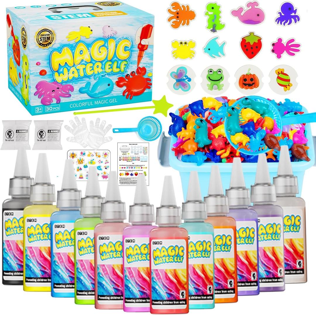 Magic Water Toy Elf Kit,Aqua Fairy Water Gel Kit 12 Magic Gels &12 Molds Make Your Own Water Pets,Toys for 4 5 6 7 Year Old Xmas Birthday Gifts Party Favors,DIY STEM Craft Kits Kids Toys Age 3+(Blue), Small