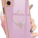 Petitian for Samsung Galaxy A14 5G Case, Cute Women Girls Bling Glitter Heart Designed Cases for Galaxy A14 5G, Girly Gold Plating Cover for Samsung A14 5G Purple
