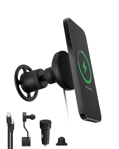 Mophie Qi2 snap+ Magnetic Wireless Charging Vent Mount - Fast 15W Qi-Enabled Charger for iPhone 16/15/14/13/12, Universal Car Compatibility, 30W Car Charger Adapter Included, USB-C, Black