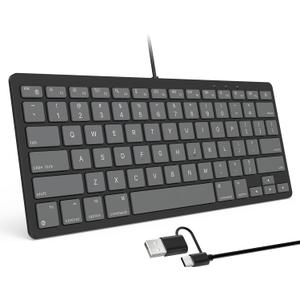 OMOTON Wired Keyboard for Mac Devices ONLY with Dual Interface, Comfortable Typing Angle & Stable Connection, Compatible with MacBook, iMac, Mac mini, PC-Graphite Black & Gray