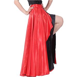 Spanish Bull Dance Skirt Adult Flamenco Two Layer Satin Gypsy Dress Red Outside/Black Inside