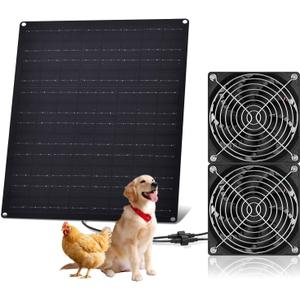 Solar Powered Fan, 15W Solar Chicken Coop Fan,Waterproof Ventilation Exhaust Fan for Outdoor Shed Chicken Coops Greenhouse Doghouses Pet House for Intake or Exhaust Air Cooling