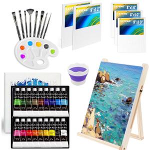 LEYEMO Acrylic Paint Set for Kids, Art Supplies Painting Kit with18 Acrylic Paints, 5 Canvas, 8 Paint Brushes, Easel, Palette ETE, Paint Set Gifts for Adults & Artist