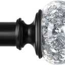 Black Curtain Rod, USFOOK 7/8 inch Curtain Rods for Windows 48 to 84 Inch, Telescoping Splicing Drapery Rods 32 to 86 Inch, Decoration for Home with Decorative Translucent Finials