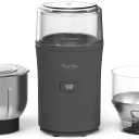 MarthaStewart ElectricCoffee & Spice Grinder,Dual 2.5oz Removable Bowls, StorageLids,Stainless Steel Blades,One Touch Pulse Control,2-in-1Compact,Beans & Spices, Herbs& Nuts, Caviar Gray