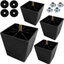 4Pcs 4 Inch Plastic Furniture Legs, Square Sofa Legs Black Couch Legs M8 Thread (Metric 8mm) Furniture Feet Cabinet Replacement Legs for Bed, Chair, Ottoman