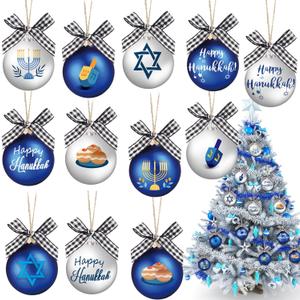 Amyhill 36 Pcs Hanukkah Decorations for Home Wooden Chanukah Ornaments for Tree Dreidel Jewish Menorah Six Pointed David Star Happy Hanukkah Gift Set for Christmas Tree Jewish Hanging Decorations