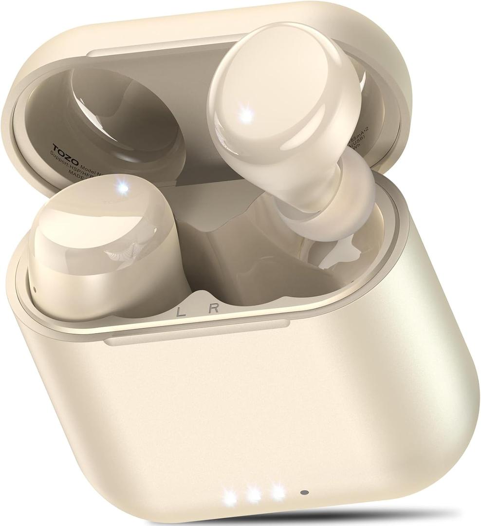 TOZO T6 True Wireless Earbuds Bluetooth 5.3 Headphones 50H Long Playtime, Wireless Charging Case, IPX8 Waterproof Stereo Earphones, Built-in Mic Calls, Headset Premium Deep Bass 32 Preset EQs via APP (Champagne)