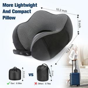 Neck Pillow for Traveling, Travel Pillows for Airplanes,100% Pure Memory Foam Travel Neck Pillow, Adjustable Flight Pillow, Portable Plane Accessories with Eye Mask, Earplugs, Carry Bag