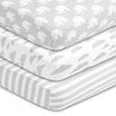 BaeBae Goods Premium Crib Sheets for Baby Boys and Girls, 3 Pack, Soft and Breathable Jersey Cotton Fitted Sheet Set, Grey and White, Cute Gender Neutral Nursery Mattress Bedding, Universal Fit