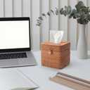 Rattan Tissue Box Cover Natural Woven Facial Napkin Holder Square with Lid 5.7 x 5.7 x 5.5 Inch (Natural)
