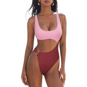 SUUKSESS Women Sexy One Piece Tummy Control Swimsuit Cutout Backless Bathing Suit (M)
