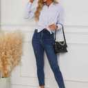 OMSJ Womens Striped Button Down Shirts Casual Long Sleeve Stylish Collared Office Work Blouses Tops (S)