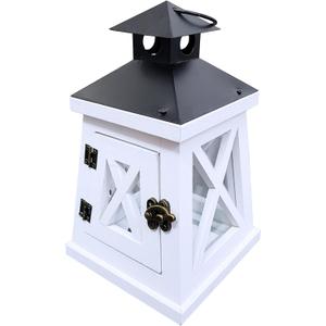 Vintage Wooden Decorative Lantern Castle Candle Holder Rustic Farmhouse Wedding Centerpiece Lantern for Table Mantle Wall Hanging Display Party Home Decor Indoor Outdoor X'Mas (White Color)