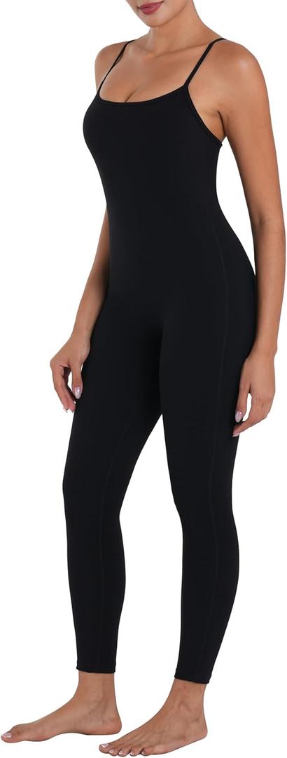Sunzel Workout Jumpsuits for Women Adjustable Spaghetti Strap Leggings Bodysuit Square Neck Sleeveless One Piece Yoga Unitard (Small, Black)